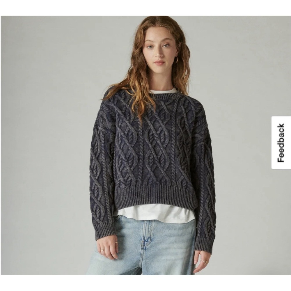 NWT Lucky Brand Fisherman‎ Chunky Cable Knit Pull Over Sweater Blue Comfy Wom XL - Picture 10 of 11